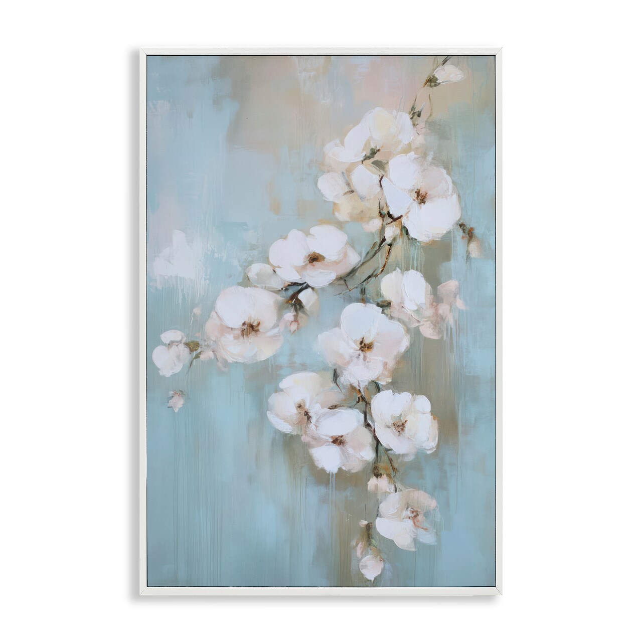 Stupell Industries Fading White Flowers on Blue Framed Giclee, design by Gina Kelly